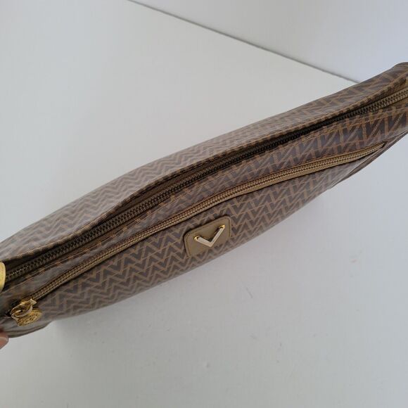 Mario Valentino Bag Clutch Pouch Vintage Handbag Zip Designe Italian Brown Logo - Picture 5 of 9
